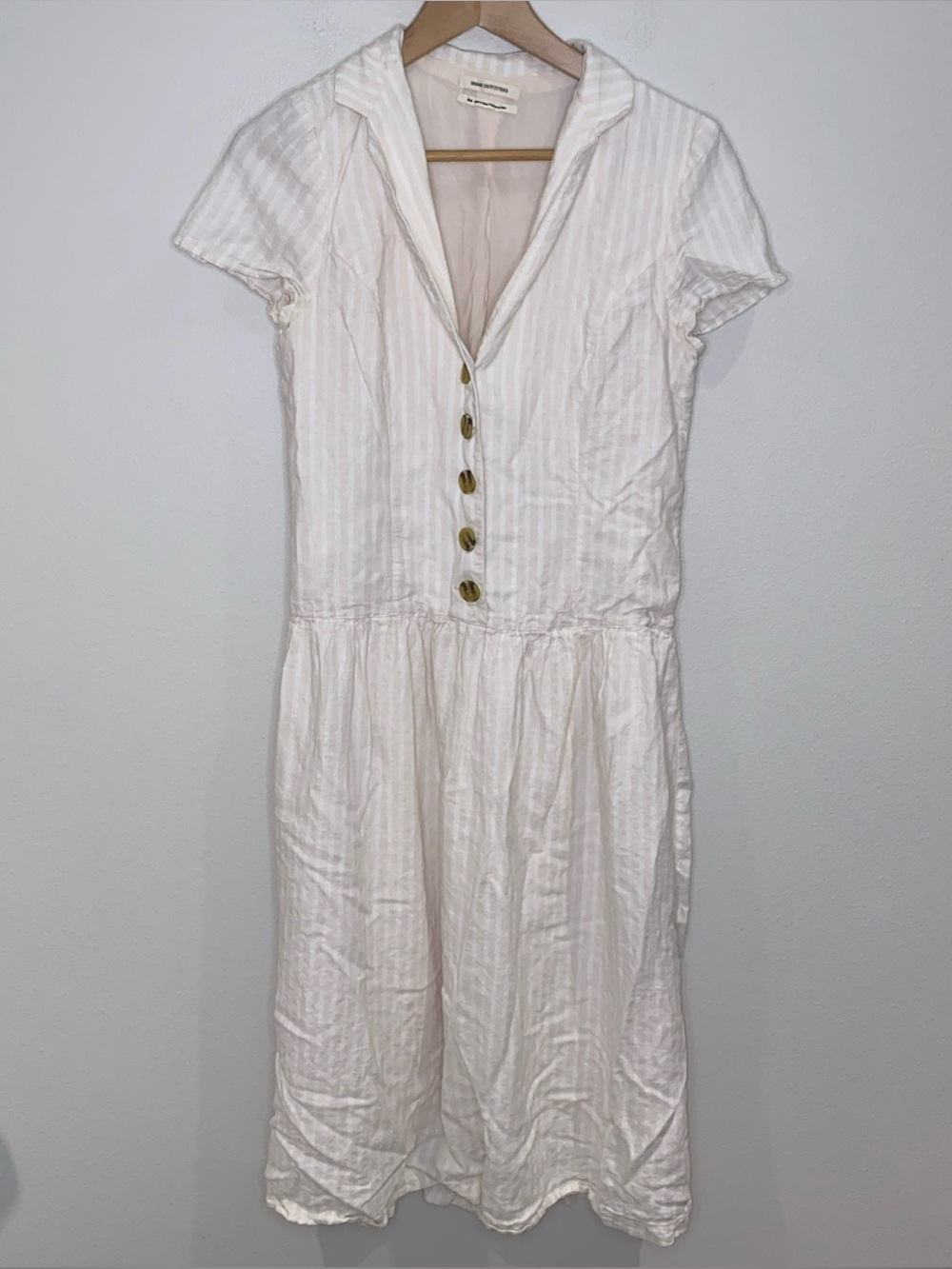 Urban Outfitters Natalie Linen Shirt Midi Dress White / Light Pink Size M